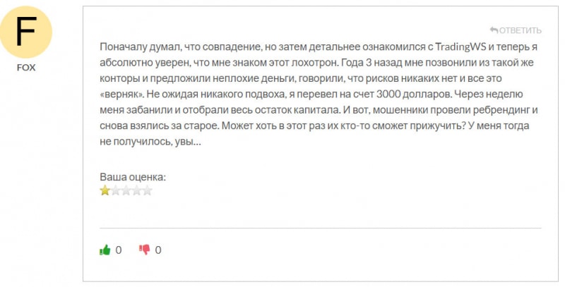 TradingWS — наглые и банальные лохотронщики, сотрудничать не стоит. Отзывы.