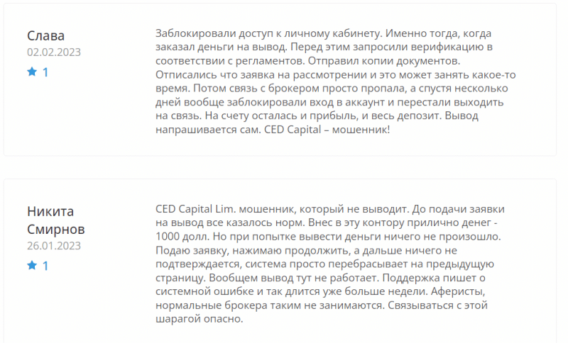 Брокер CED Capital Limited (cedcapitalltd.com), отзывы реальных клиентов в 2023 году. Как вернуть деньги?