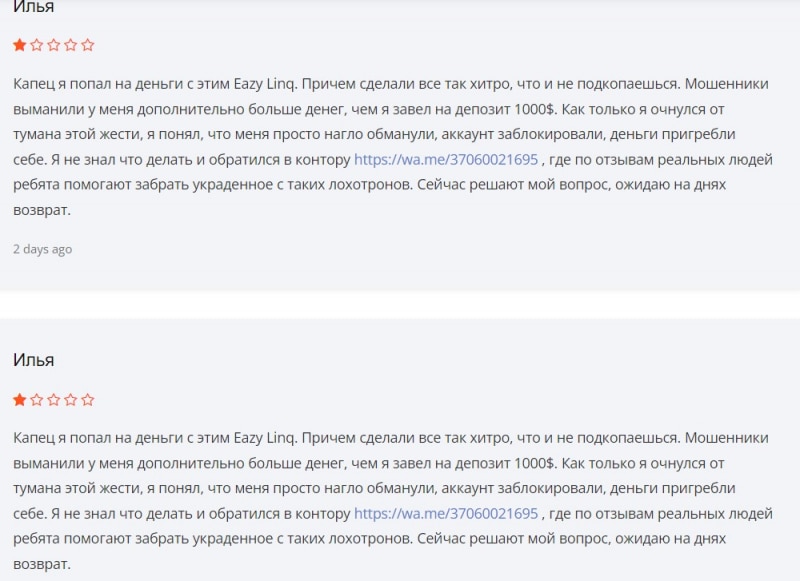 Проект Eazy Linq — банальный клон-лохотрон. Можно ли вернуть потерянные на разводе деньги? Отзывы.