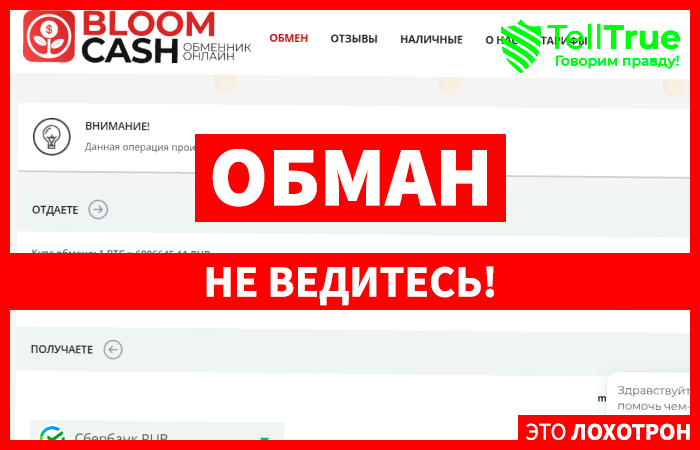 Bloom.cash (bloom.cash) еще один фальшивый обменник!