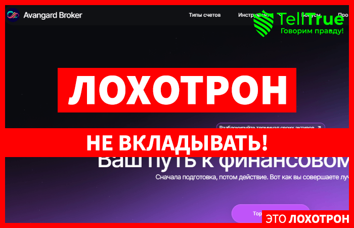 Avangard Broker (avgbroker.top) лжеброкер! Отзыв Telltrue